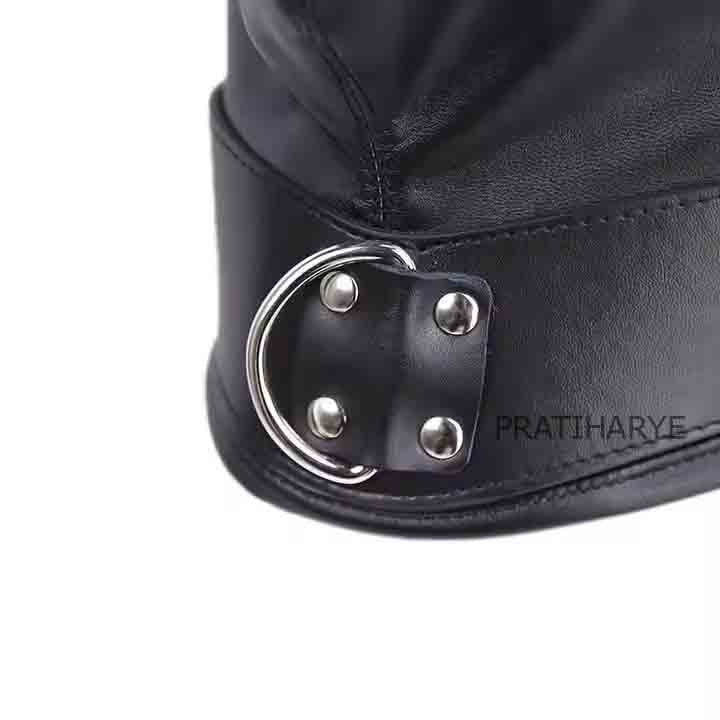 Pu Leather Hood Full Face Mask with Zip