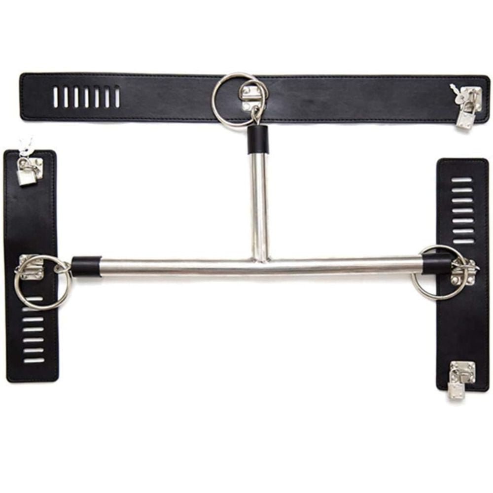 BDSM Kit Adult - Heavy Stainless Steel Spreader Bar with Collar - Pratiharye