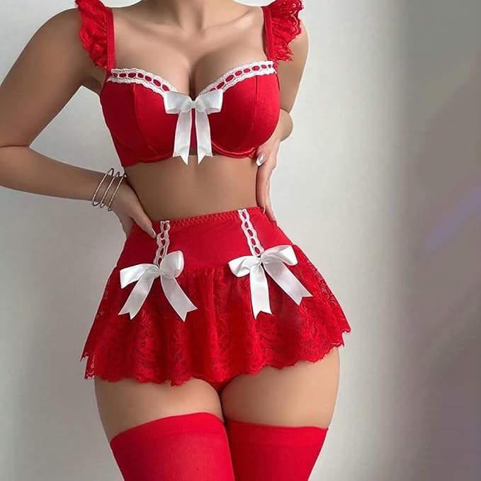 Scarlet Sweetheart Bow Sexy Skirt Set