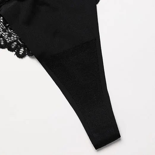 Black Lace "PRINCESS" Letter Double-Strap Thong Panty
