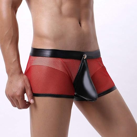 Mesh Leather Patch Men’s Sexy Boxer