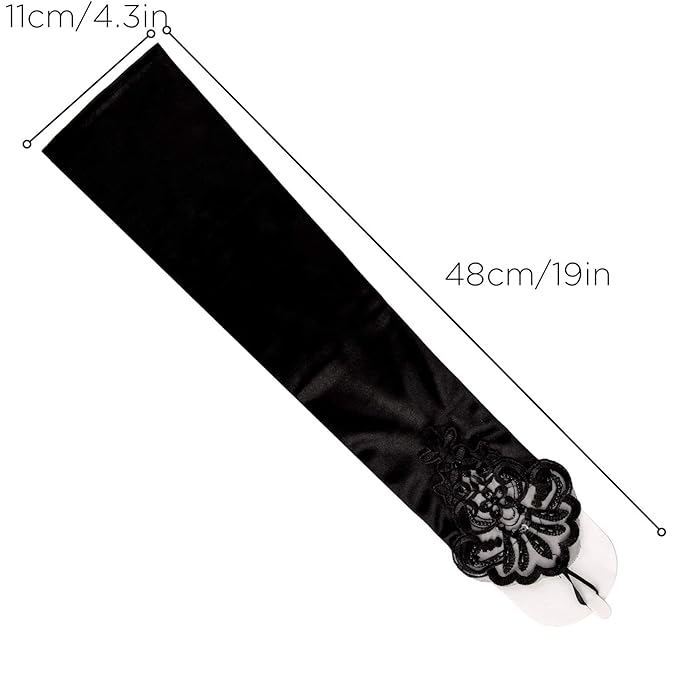 Vintage Satin Long Gloves with Embroidery