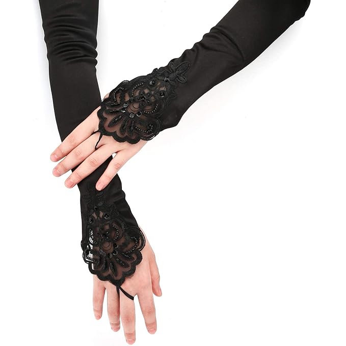 Vintage Satin Long Gloves with Embroidery