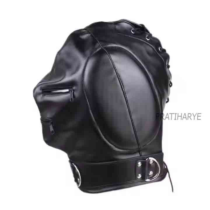 Pu Leather Hood Full Face Mask with Zip