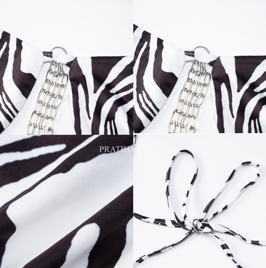 Leopard/Zebra Printed Bikini Set with Chain in white size