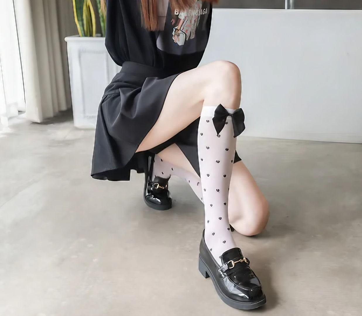 Polka Dot Bow Short Knee Stocking