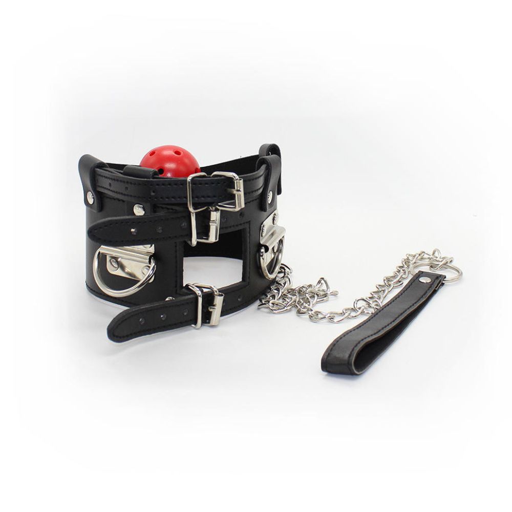 Adult Neck collar with gag Ball with & chain Leash