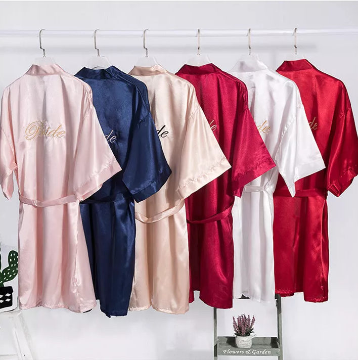 Embroidery Bride & Bridesmaids Silk Satin Robe