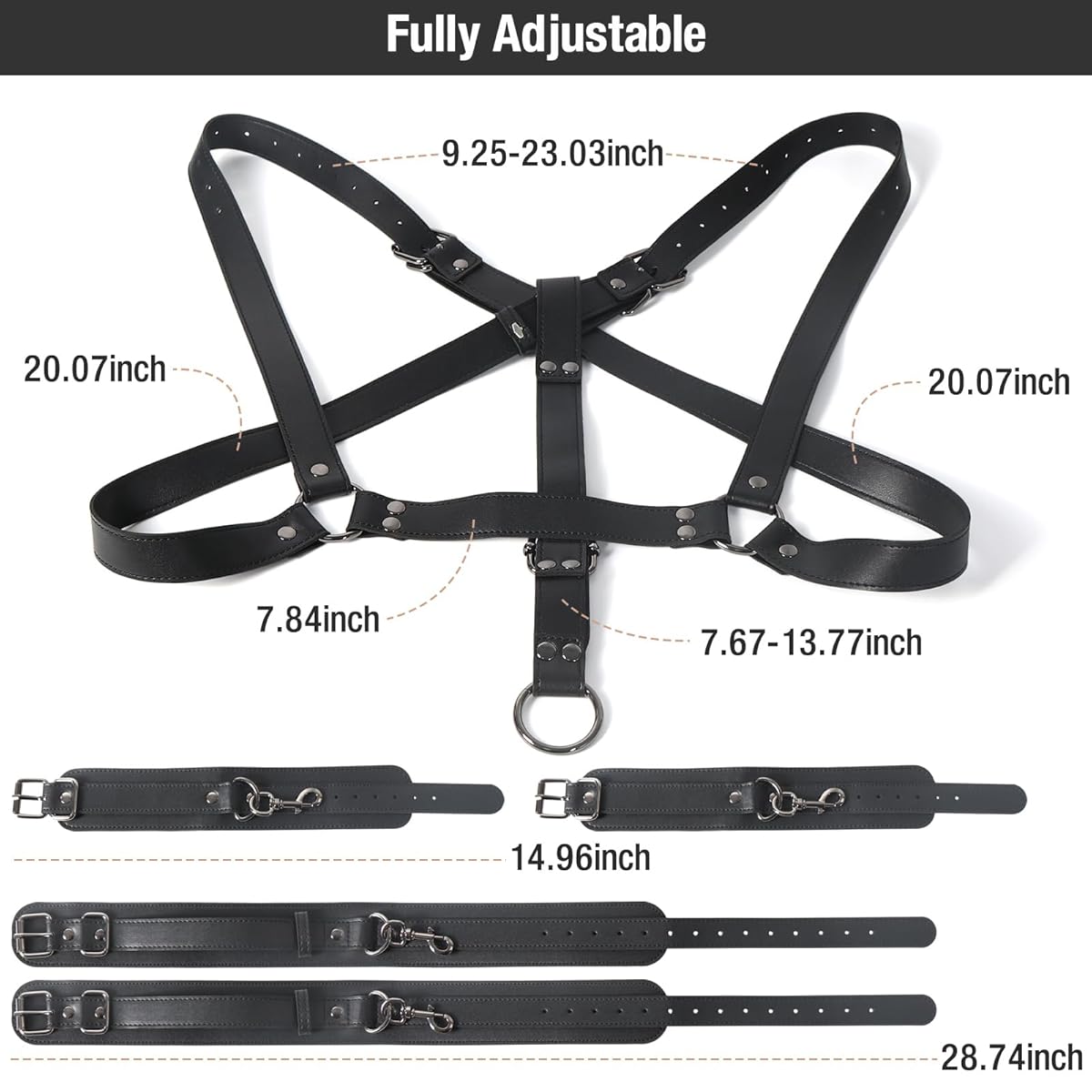 BDSM Harness with Handcuffs Ankle Cuff Front Back Bondage