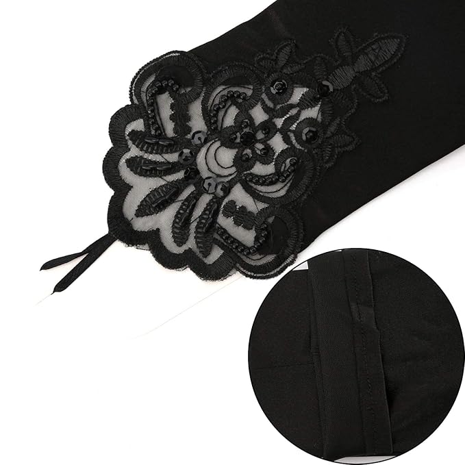Vintage Satin Long Gloves with Embroidery