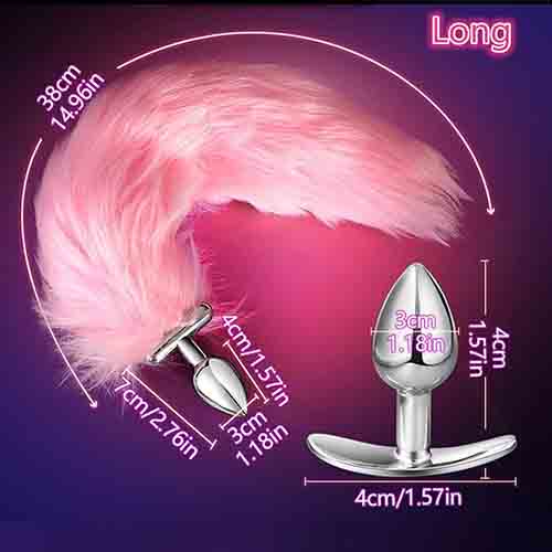 LED Glowing Foldable Fox Tail with Steel Butt Plug Blue
