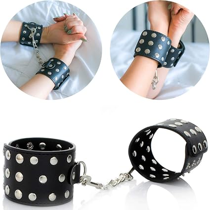 Premium PU Leather Wrist Restraint Cuffs with Chain