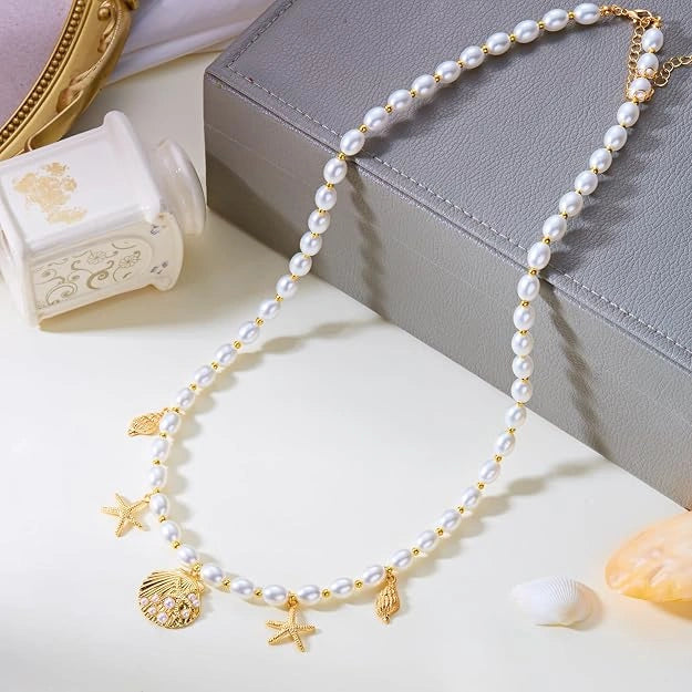 Women’s Pearl Beaded Shell Charm Waist Chain Belly Chain