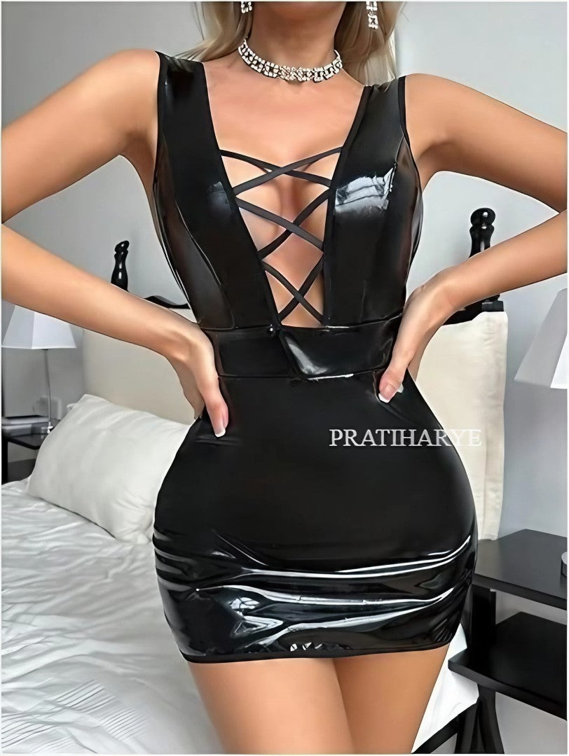 Sleeveless Mini Latex Babydoll Dress