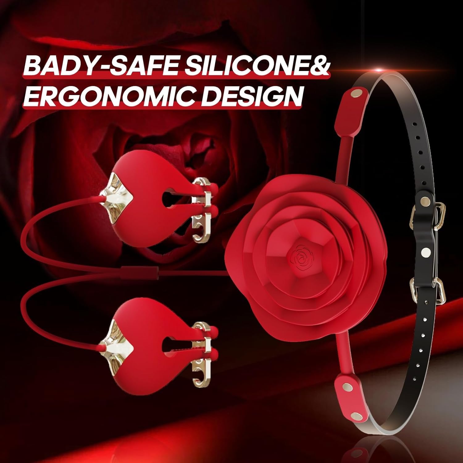 Rose Nipple Clamp Gag Ball with Nipple Clamps