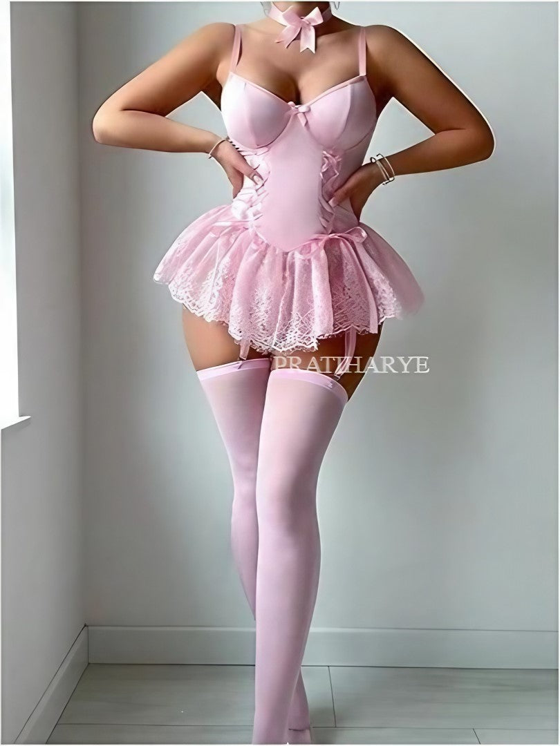 Mini Skirt Babydoll Dress with stocking