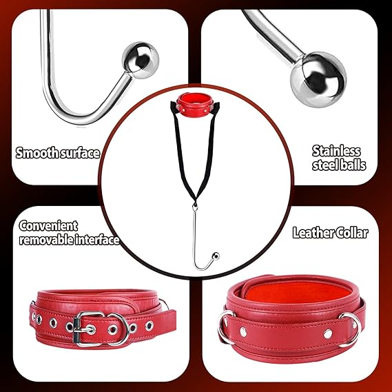 Leather Collar with Steel Anal Hook