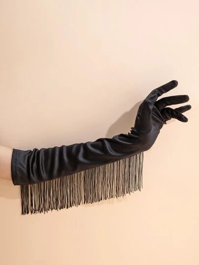 Long Satin Gloves with Tassel