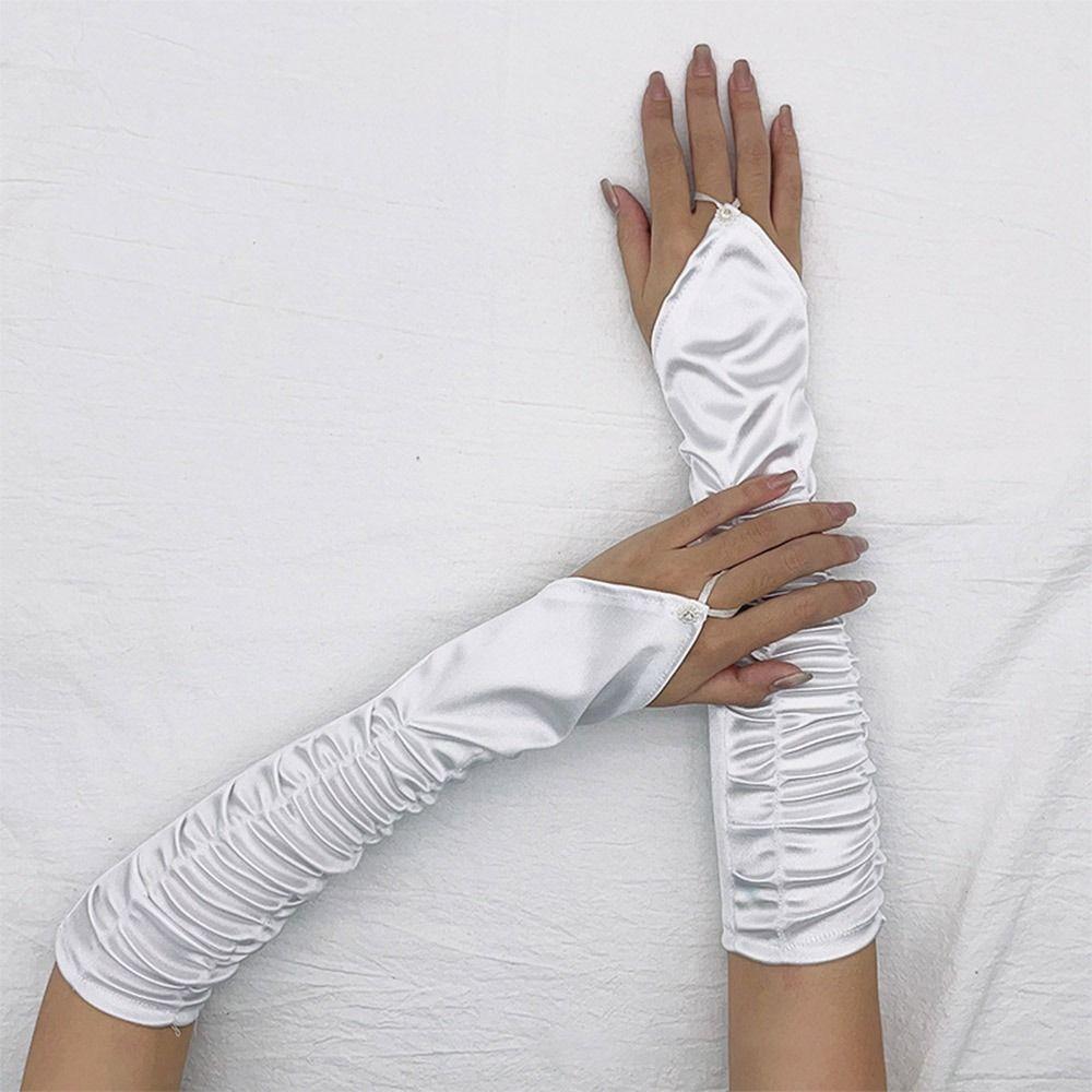 Half Finger Ruched Bridal Pleated Satin Gloves