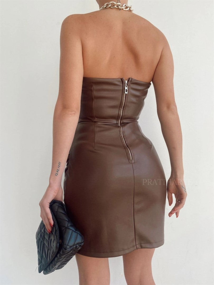 Luxe Latex Strapless Fishbone Mini Dress