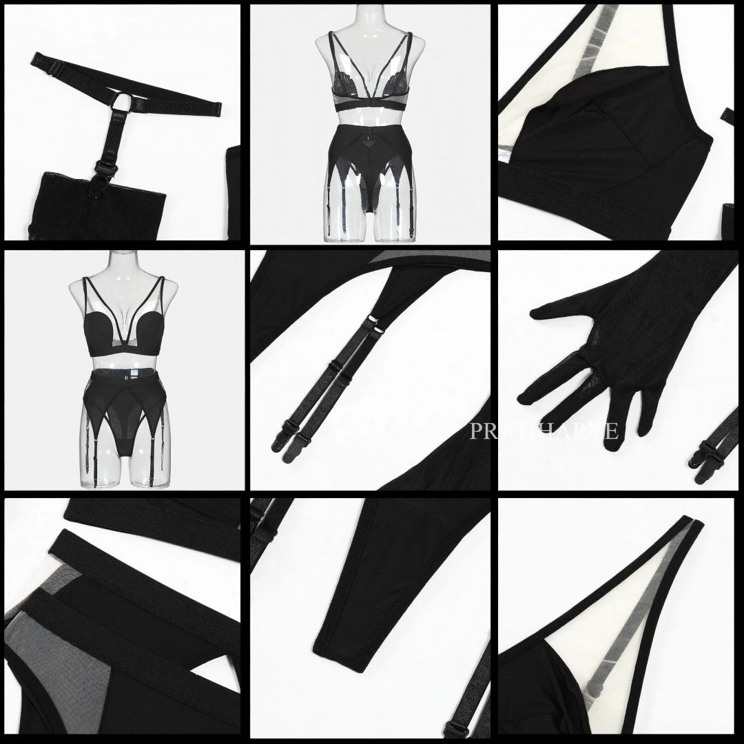 Sexy V-neck Solid Garter Set