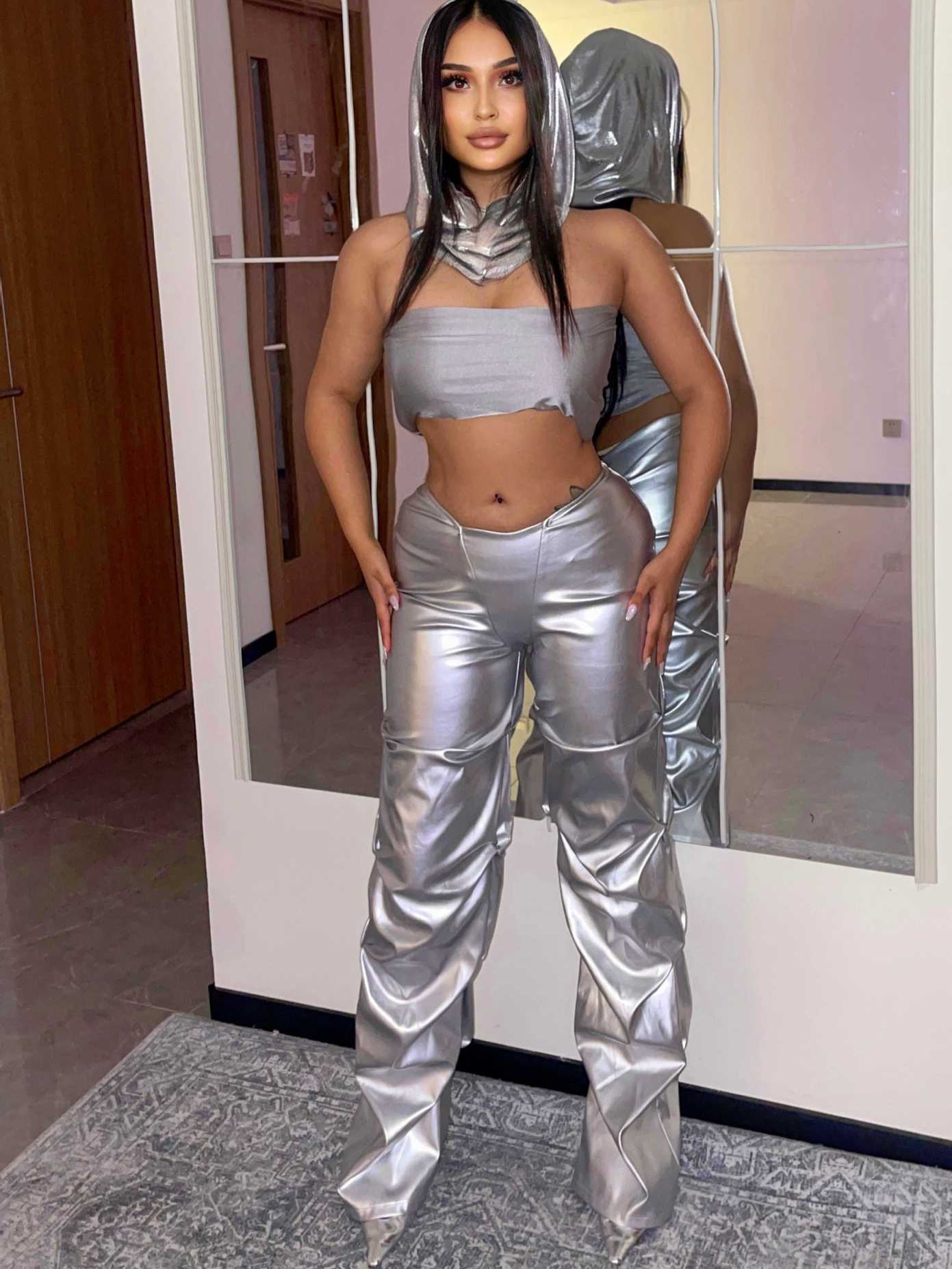 Silver Metallic Faux Leather Pants