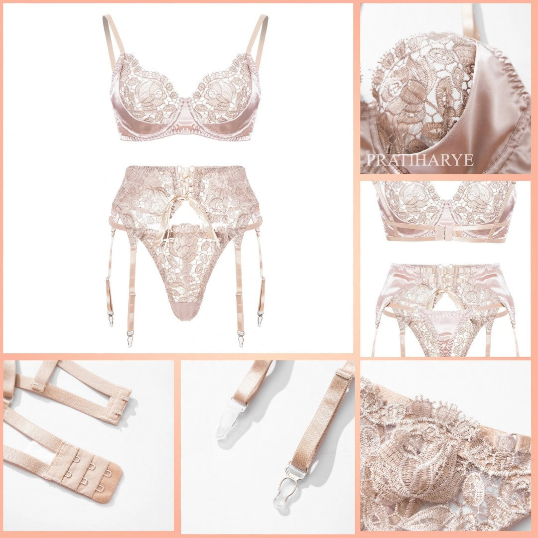 Luxury Floral Satin Embriodery Bridal Garter set - Pratiharye