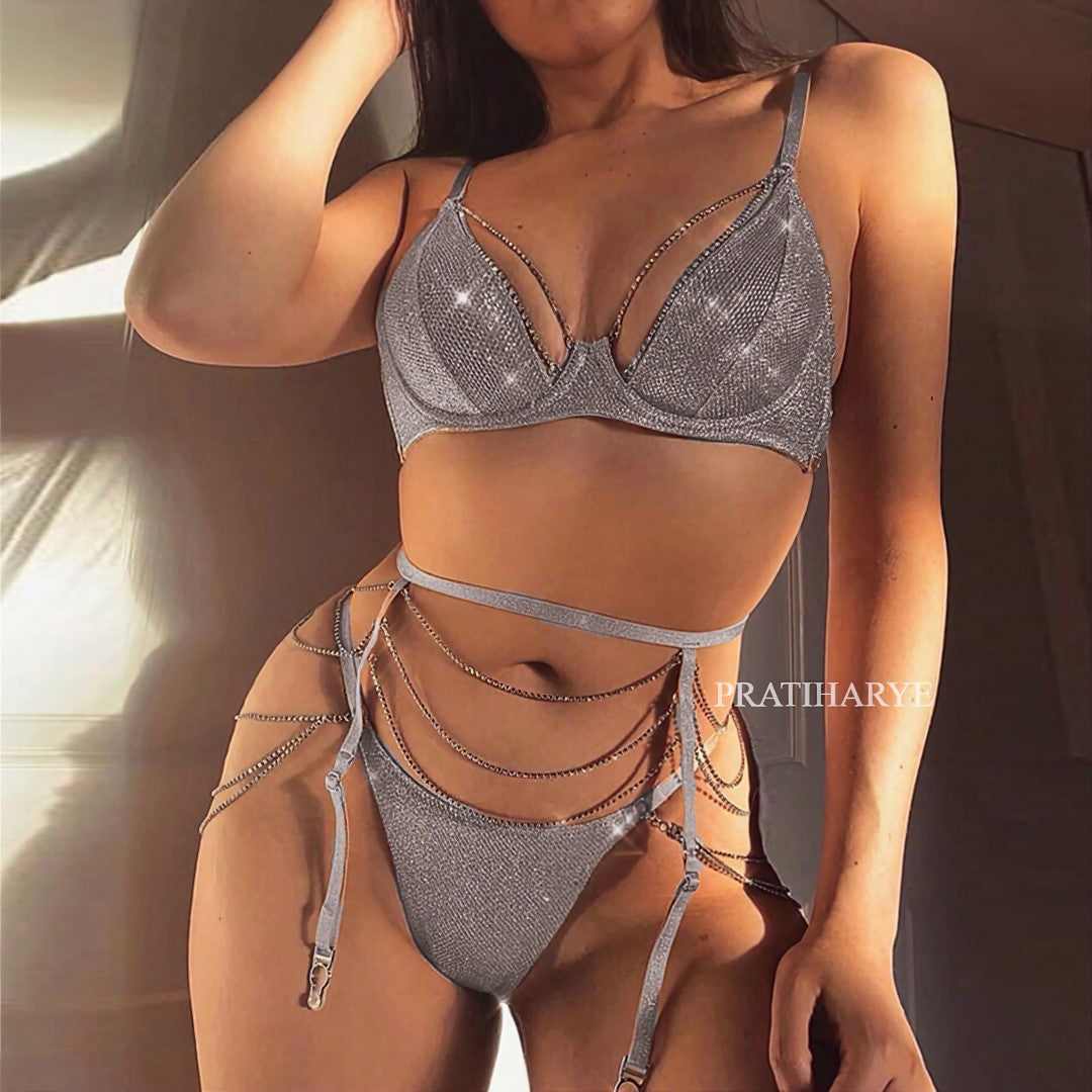 Sexy Crystal Chain garter set