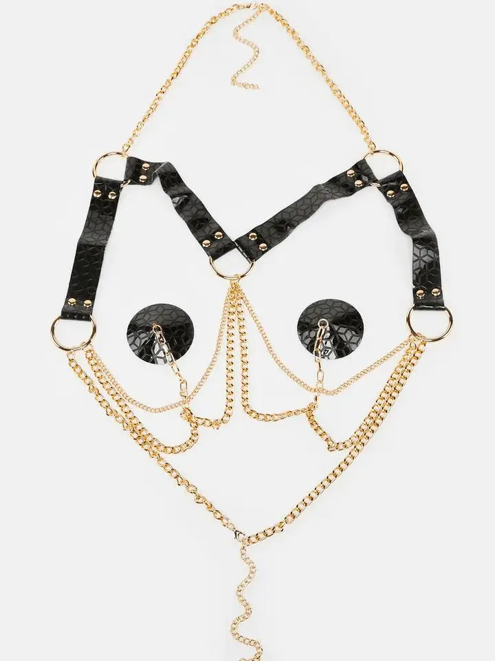 Open Bust Harness with Nipple Pasties