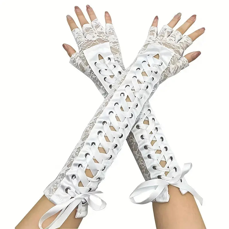 Fingerless Lace Ribbon Gloves
