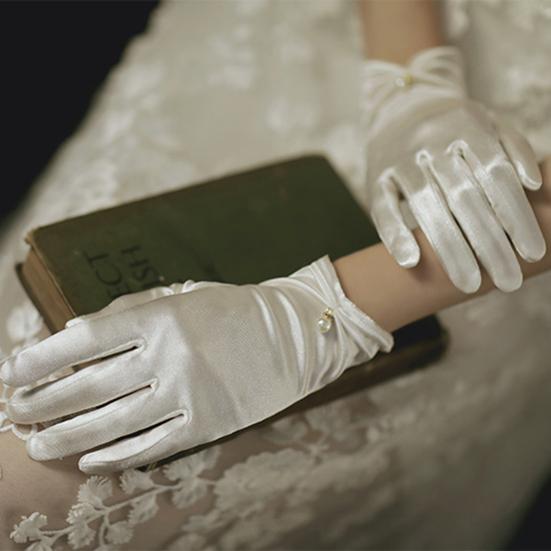 Smooth Pearl Satin Wedding Bridal Gloves