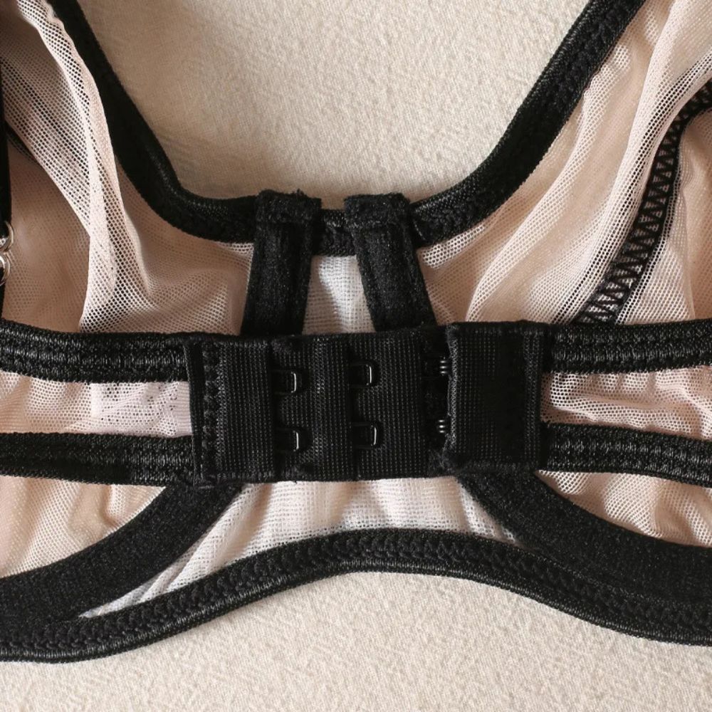 Trending Sheer Contrast Lingerie set with Black Stocking