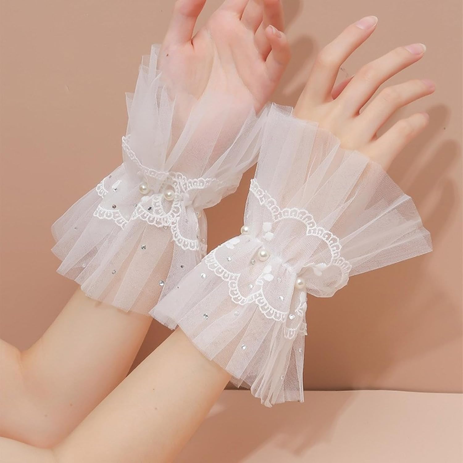 bridal gloves for women
stylish party gloves
lace hand gloves women
luxury women gloves
Bridal Ruffle Lace Wrist Cuffs