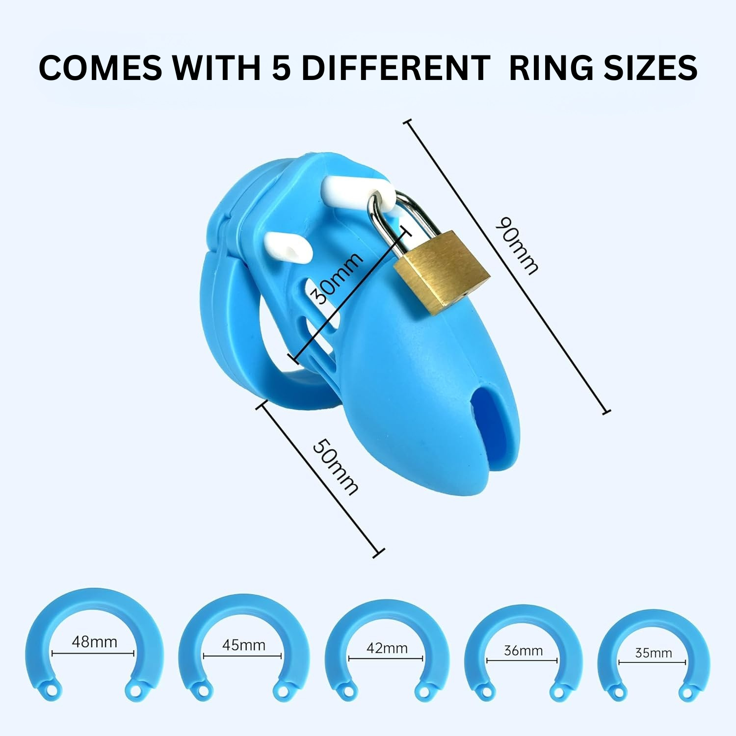 Silicone Male Chasity Cage lock with 5 Rings