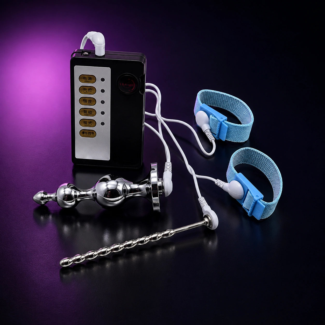 Electric Stimulation Kit with Steel Anal Plug Urethral & Straps