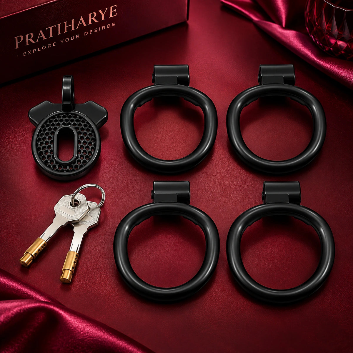 Plastic Chastity Cage with 4 Rings - Black