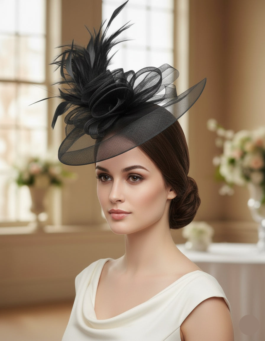 Royal Noir Feather Mesh Fascinator Hat