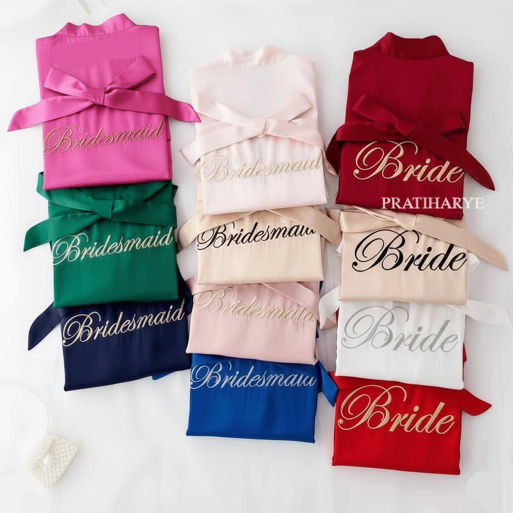 Embroidery Bride & Bridesmaids Silk Satin Robe