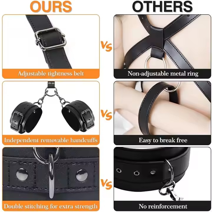 BDSM Harness with Handcuffs Ankle Cuff Front Back Bondage