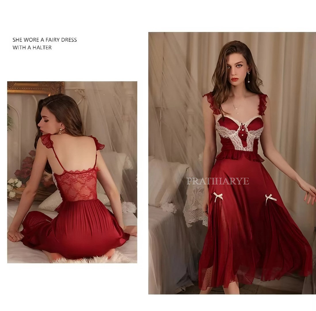 Vintage Padded Lace Bustier Long Babydoll Gown