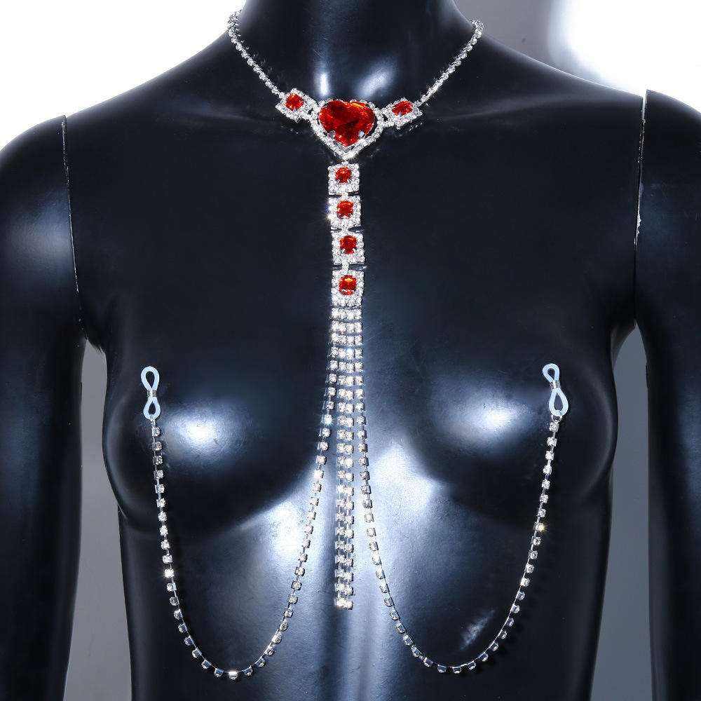 Red Crystal Drop Nipple Noose Necklace