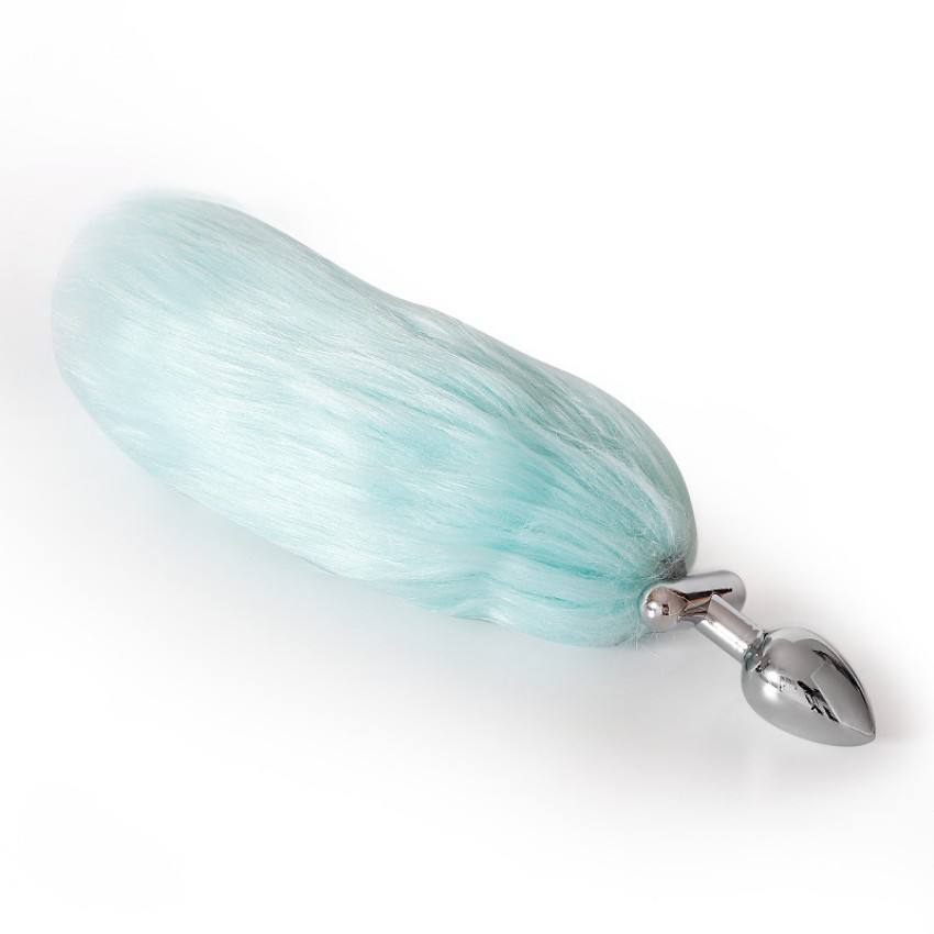 LED Glowing Foldable Fox Tail with Steel Butt Plug Blue