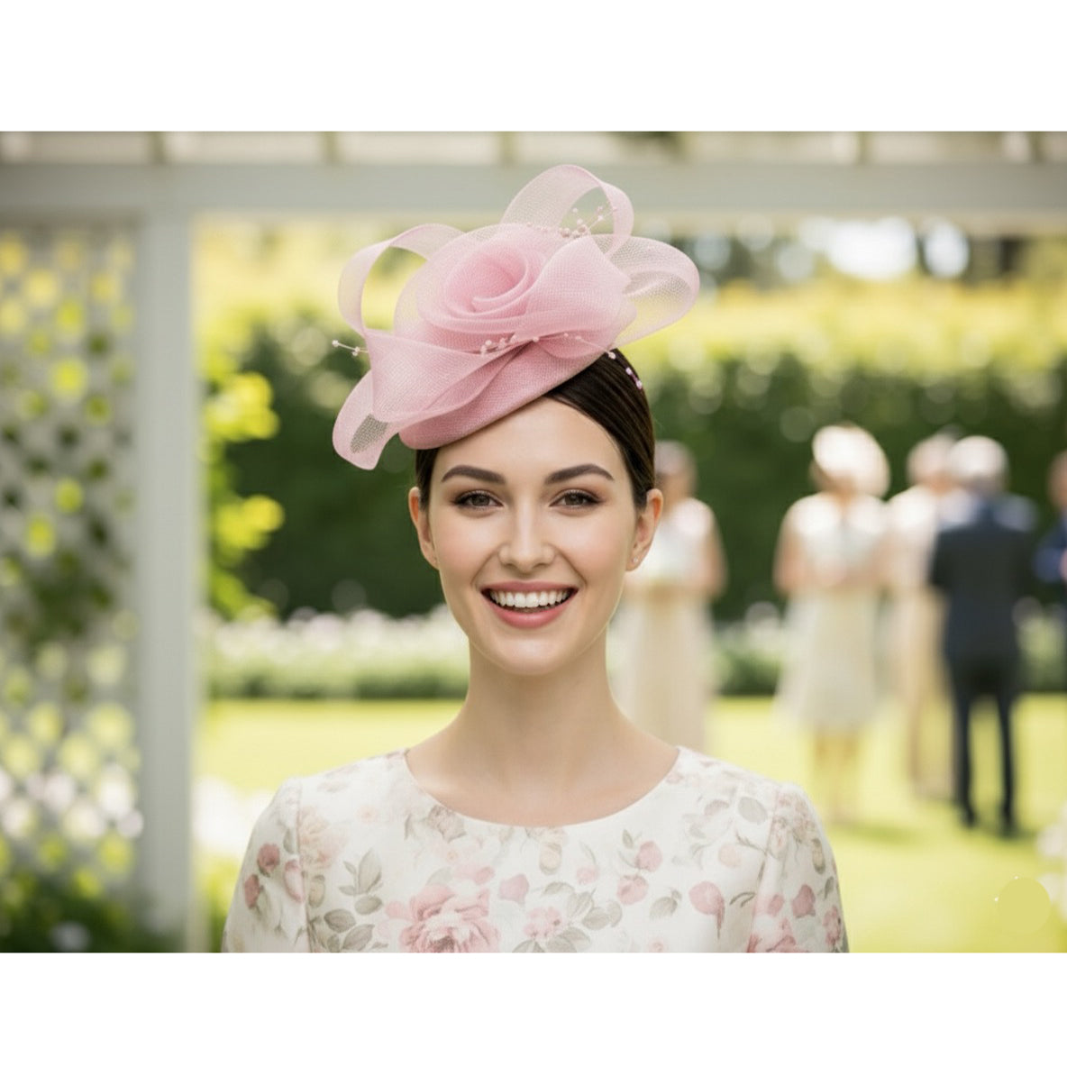 Elegant Pink Mesh Fascinator Hat with Floral Design