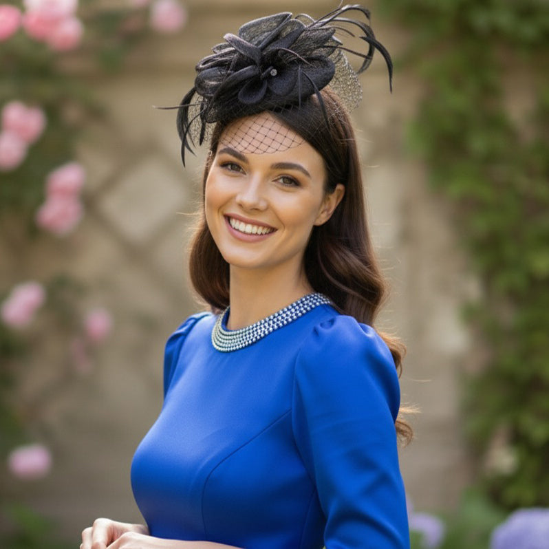 Elegant Black Feather Fascinator with Net Veil