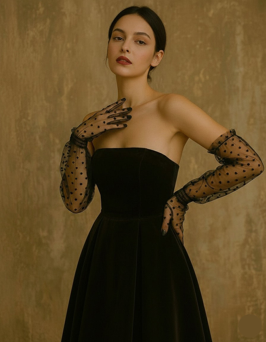 Sheer Black Heart Mesh Gloves