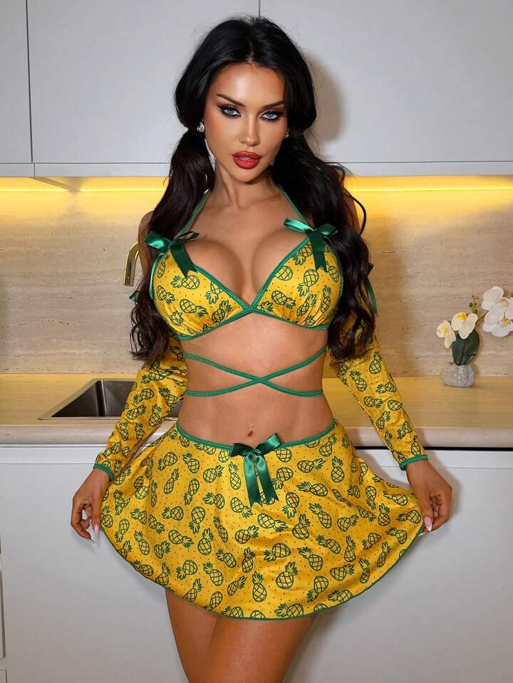 Pineapple Sexy Bow Lingerie Set