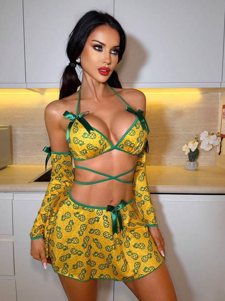 Pineapple Sexy Bow Lingerie Set