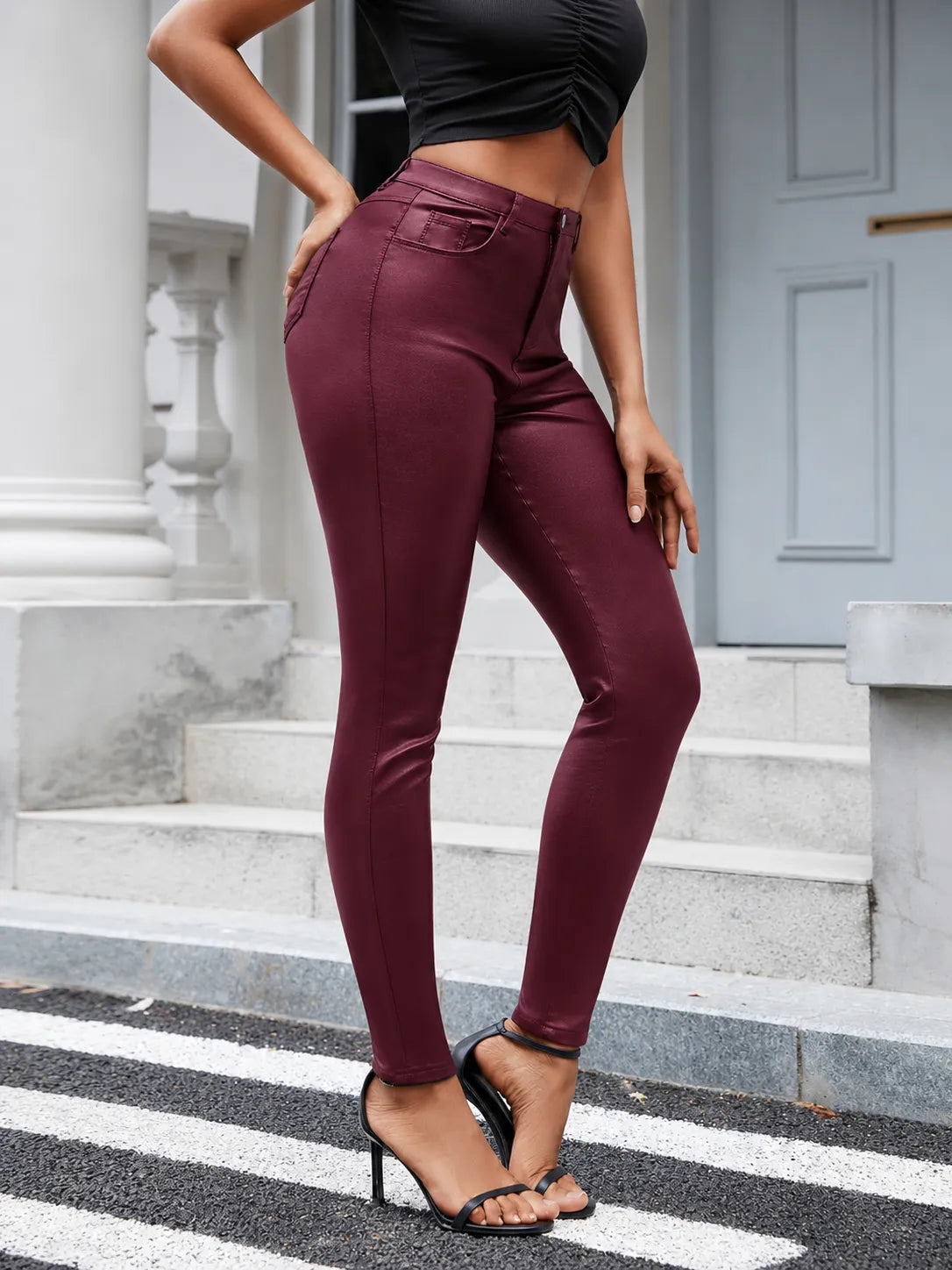 Low-Waist Skinny Faux Leather Matte Look Pants