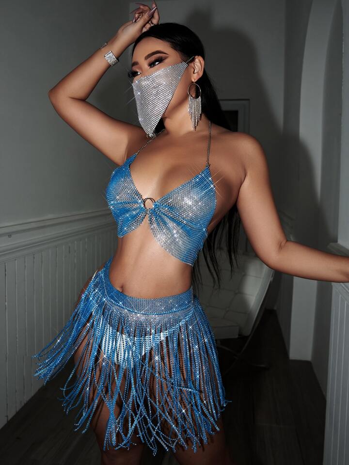 Blue Crystal Fringe Party Set