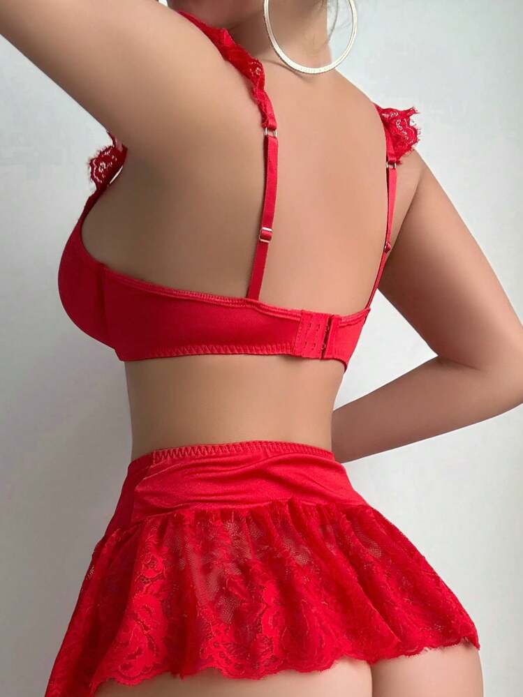 Cute Lace Bralette & Skirt Lingerie Set - No Stocking